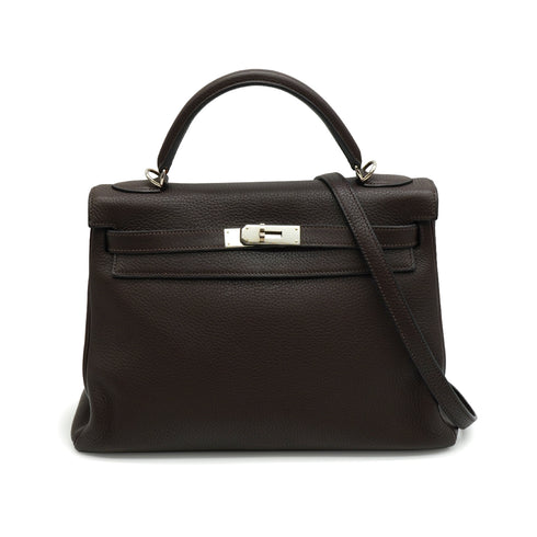 HERMES KELLY 32 RETOURNE CAFE TAURILLON CLEMENCE HAND SHOULDER BAG 2006 SQUARE J PALLADIUM HARDWARE 90342572