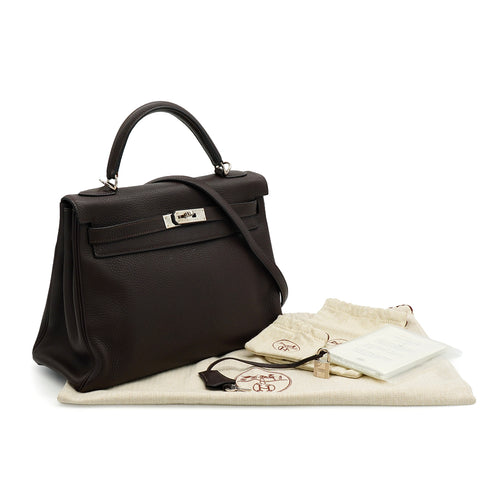 HERMES KELLY 32 RETOURNE CAFE TAURILLON CLEMENCE HAND SHOULDER BAG 2006 SQUARE J PALLADIUM HARDWARE 90342572