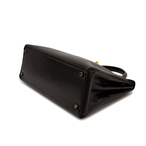 HERMES KELLY 32 RETOURNE CHOCOLAT BOXCALF HAND BAG 1975 CIRCLE E GOLD HARDWARE 90318611