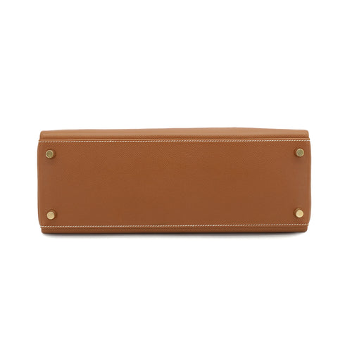 HERMES KELLY 32 RETOURNE GOLD COURCHEVEL HAND SHOULDER BAG 2000 SQUARE D GOLD HARDWARE 90334272