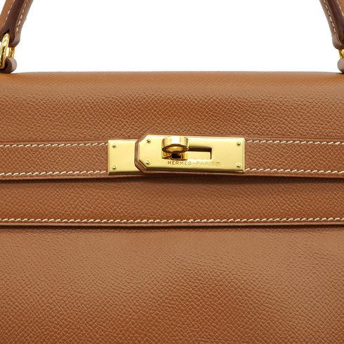 HERMES KELLY 32 RETOURNE GOLD COURCHEVEL HAND SHOULDER BAG 2000 SQUARE D GOLD HARDWARE 90334272
