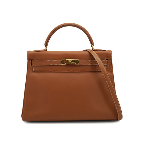 HERMES KELLY 32 RETOURNE GOLD COURCHEVEL HAND SHOULDER BAG 1997 SQUARE A GOLD HARDWARE 90330996