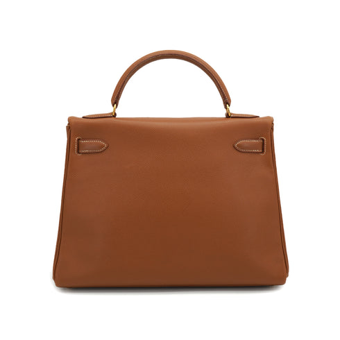 HERMES KELLY 32 RETOURNE GOLD COURCHEVEL HAND SHOULDER BAG 1997 SQUARE A GOLD HARDWARE 90330996