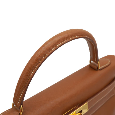 HERMES KELLY 32 RETOURNE GOLD COURCHEVEL HAND SHOULDER BAG 1997 SQUARE A GOLD HARDWARE 90330996
