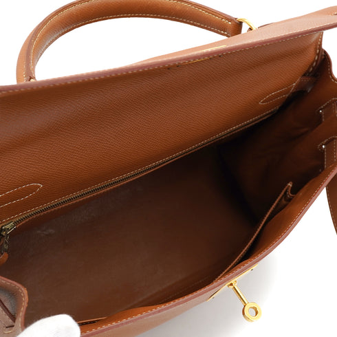 HERMES KELLY 32 RETOURNE GOLD COURCHEVEL HAND SHOULDER BAG 1997 SQUARE A GOLD HARDWARE 90330996