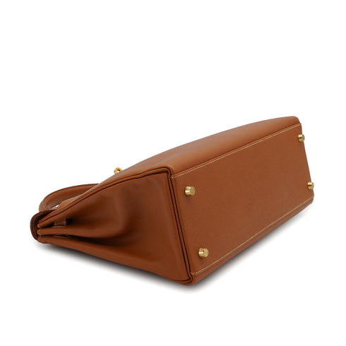 HERMES KELLY 32 RETOURNE GOLD COURCHEVEL HAND SHOULDER BAG 1997 SQUARE A GOLD HARDWARE 90330996