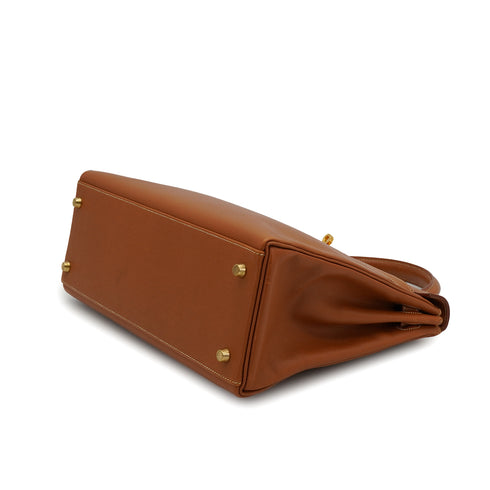 HERMES KELLY 32 RETOURNE GOLD COURCHEVEL HAND SHOULDER BAG 1997 SQUARE A GOLD HARDWARE 90330996
