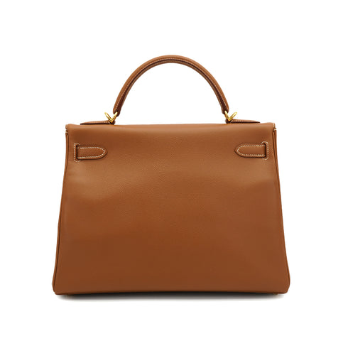 HERMES KELLY 32 RETOURNE GOLD COURCHEVEL HAND SHOULDER BAG 2000 SQUARE D GOLD HARDWARE 90331848