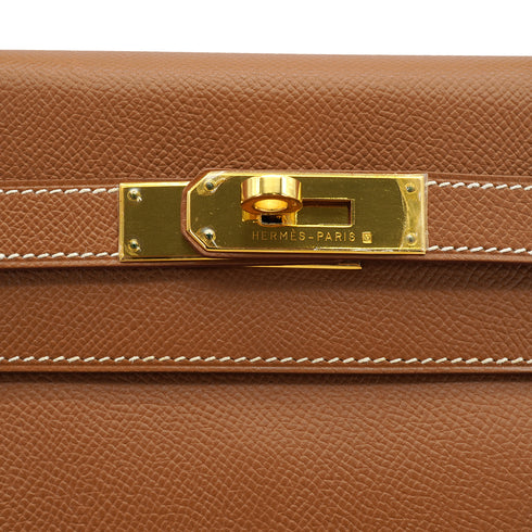 HERMES KELLY 32 RETOURNE GOLD COURCHEVEL HAND SHOULDER BAG 2000 SQUARE D GOLD HARDWARE 90331848