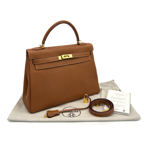 HERMES KELLY 32 RETOURNE GOLD TOGO HAND SHOULDER BAG 2008 SQUARE L GOLD HARDWRE 90314424