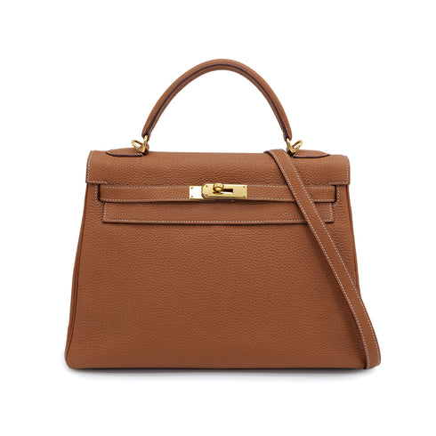 HERMES KELLY 32 RETOURNE GOLD TOGO HAND SHOULDER BAG 2008 SQUARE L GOLD HARDWRE 90314424