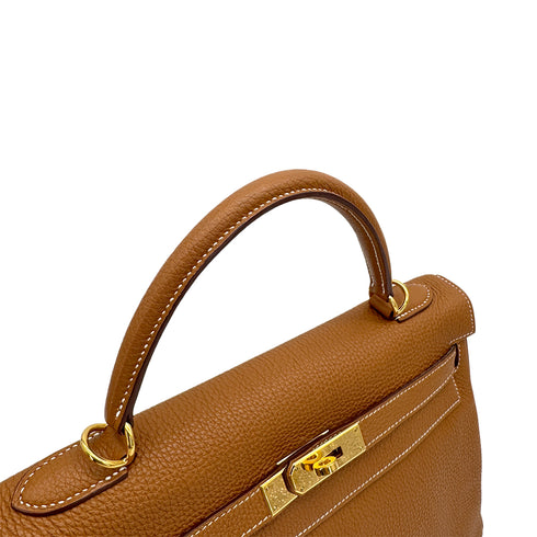HERMES KELLY 32 RETOURNE GOLD TOGO HAND SHOULDER BAG 2008 SQUARE L GOLD HARDWRE 90314424