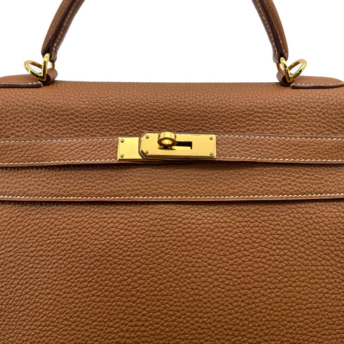 HERMES KELLY 32 RETOURNE GOLD TOGO HAND SHOULDER BAG 2008 SQUARE L GOLD HARDWRE 90314424