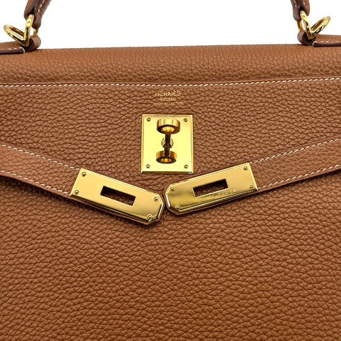 HERMES KELLY 32 RETOURNE GOLD TOGO HAND SHOULDER BAG 2008 SQUARE L GOLD HARDWRE 90314424