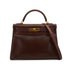 HERMES KELLY 32 RETOURNE MARRON FONCE BOX CALF HAND SHOULDER BAG 2001 SQUARE E GOLD HARDWARE 90345991