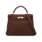 HERMES KELLY 32 RETOURNE MARRON FONCE TOGO HAND SHOULDER BAG 2000 SQUARE D GOLD HARDWARE 90331851