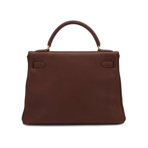 HERMES KELLY 32 RETOURNE MARRON FONCE TOGO HAND SHOULDER BAG 2000 SQUARE D GOLD HARDWARE 90331851