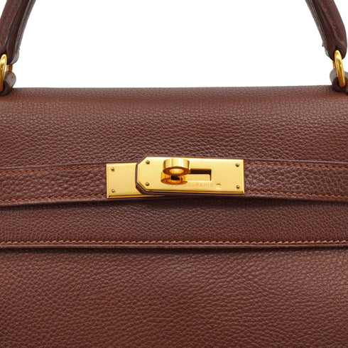 HERMES KELLY 32 RETOURNE MARRON FONCE TOGO HAND SHOULDER BAG 2000 SQUARE D GOLD HARDWARE 90331851