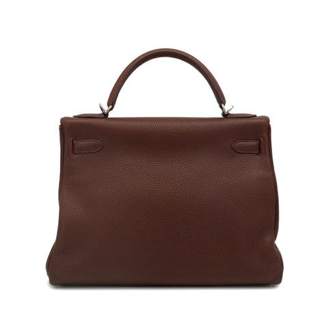 HERMES KELLY 32 RETOURNE MARRON FONCE TOGO HAND SHOULDER BAG 2001 SQUARE E PALLADIUM HARDWARE 90344359