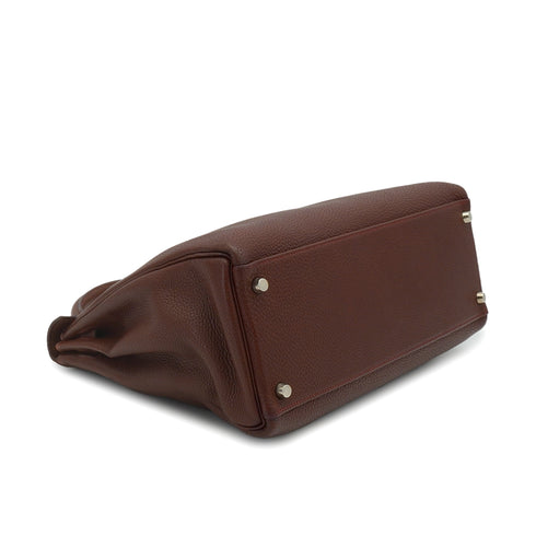 HERMES KELLY 32 RETOURNE MARRON FONCE TOGO HAND SHOULDER BAG 2001 SQUARE E PALLADIUM HARDWARE 90344359