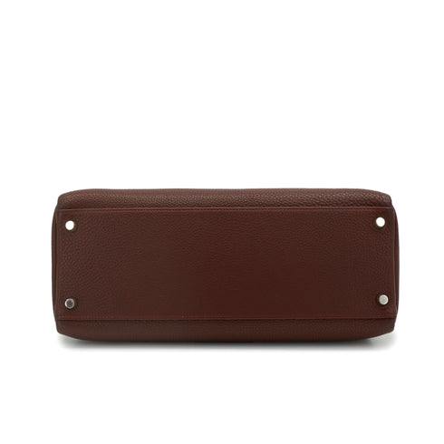 HERMES KELLY 32 RETOURNE MARRON FONCE TOGO HAND SHOULDER BAG 2001 SQUARE E PALLADIUM HARDWARE 90344359