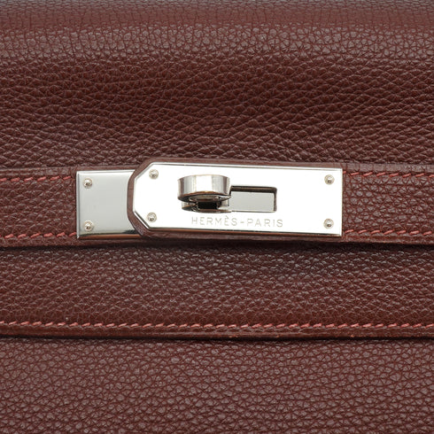 HERMES KELLY 32 RETOURNE MARRON FONCE TOGO HAND SHOULDER BAG 2001 SQUARE E PALLADIUM HARDWARE 90344359