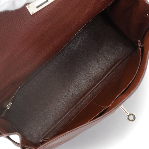HERMES KELLY 32 RETOURNE MARRON FONCE TOGO HAND SHOULDER BAG 2001 SQUARE E PALLADIUM HARDWARE 90344359