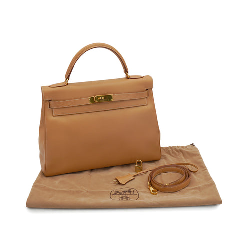 HERMES KELLY 32 RETOURNE NATUREL COUCHEVEL HAND SHOULDER BAG 1998 SQUARE B GOLD HARDWARE 90347152