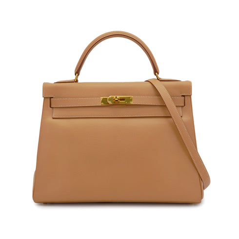 HERMES KELLY 32 RETOURNE NATUREL COUCHEVEL HAND SHOULDER BAG 1998 SQUARE B GOLD HARDWARE 90347152