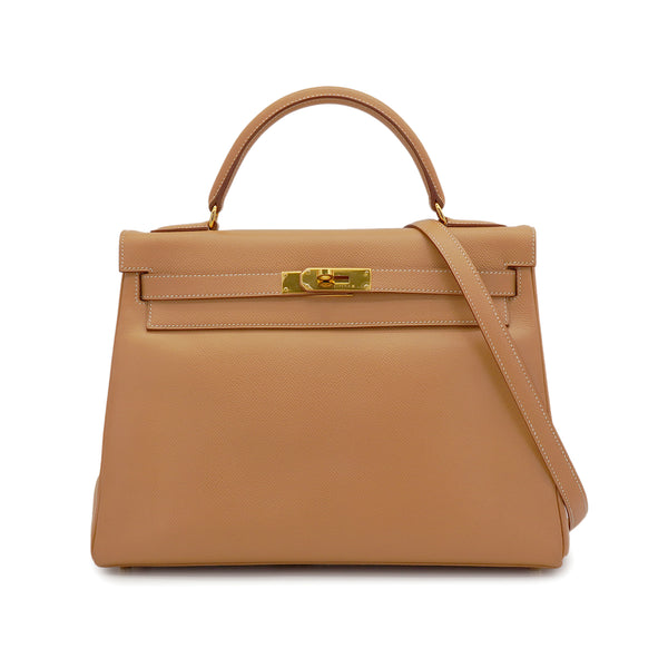HERMES KELLY 32 RETOURNE NATUREL COUCHEVEL HAND SHOULDER BAG 1998 SQUARE B GOLD HARDWARE 90347152
