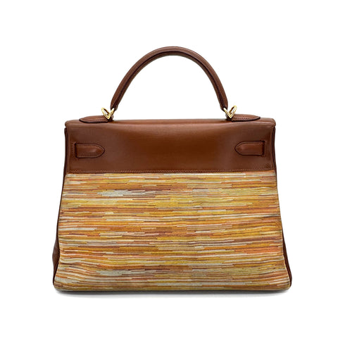 HERMES KELLY 32 RETOURNE NOISETTE BOXCALF VIBRATO HAND SHOULDER BAG 2002 SQUARE F GOLD HARDWARE 90319533