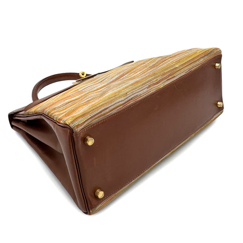 HERMES KELLY 32 RETOURNE NOISETTE BOXCALF VIBRATO HAND SHOULDER BAG 2002 SQUARE F GOLD HARDWARE 90319533