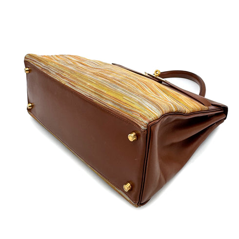 HERMES KELLY 32 RETOURNE NOISETTE BOXCALF VIBRATO HAND SHOULDER BAG 2002 SQUARE F GOLD HARDWARE 90319533