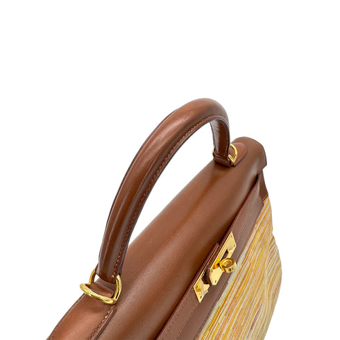 HERMES KELLY 32 RETOURNE NOISETTE BOXCALF VIBRATO HAND SHOULDER BAG 2002 SQUARE F GOLD HARDWARE 90319533