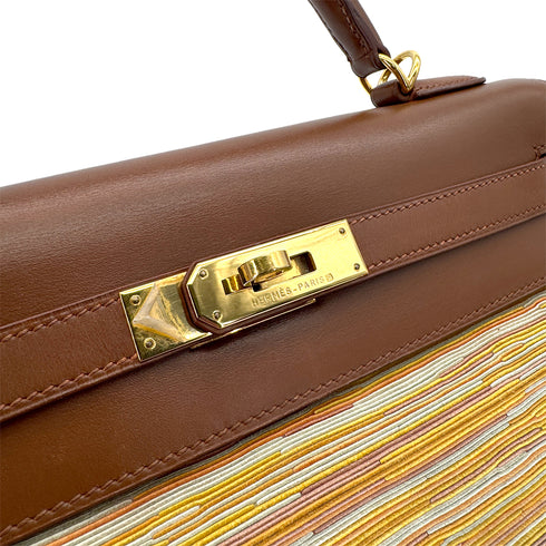 HERMES KELLY 32 RETOURNE NOISETTE BOXCALF VIBRATO HAND SHOULDER BAG 2002 SQUARE F GOLD HARDWARE 90319533