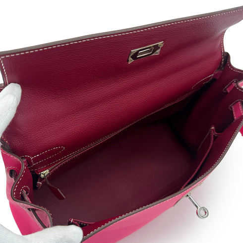 HERMES CANDY KELLY 32 RETOURNE ROSE TYRIEN RUBIS VEAU EPSOM HAND SHOULDER BAG 2011 SQUARE O PALLADIUM HARDWARE 90319698