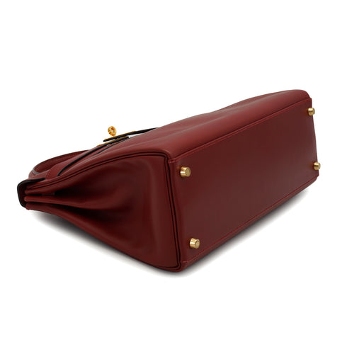 HERMES KELLY 32 RETOURNE ROUGE H BOX CALF HAND SHOULDER BAG 2000 SQUARE D GOLD HARDWARE 90331442