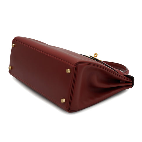 HERMES KELLY 32 RETOURNE ROUGE H BOX CALF HAND SHOULDER BAG 2000 SQUARE D GOLD HARDWARE 90331442