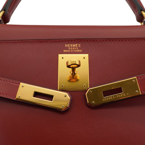 HERMES KELLY 32 RETOURNE ROUGE H BOX CALF HAND SHOULDER BAG 2000 SQUARE D GOLD HARDWARE 90331442