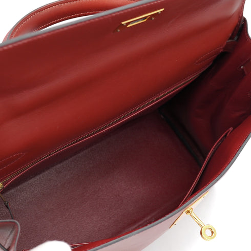 HERMES KELLY 32 RETOURNE ROUGE H BOX CALF HAND SHOULDER BAG 2000 SQUARE D GOLD HARDWARE 90331442