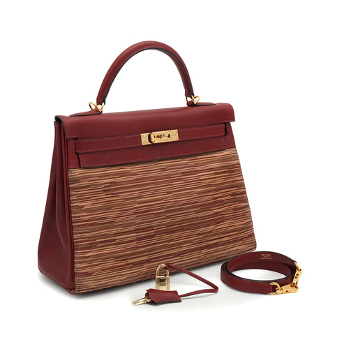 HERMES KELLY 32 RETOURNE ROUGE H CHAMONIX VIBRATO HAND BAG 2001 SQUARE E GOLD HARDWARE 90351065