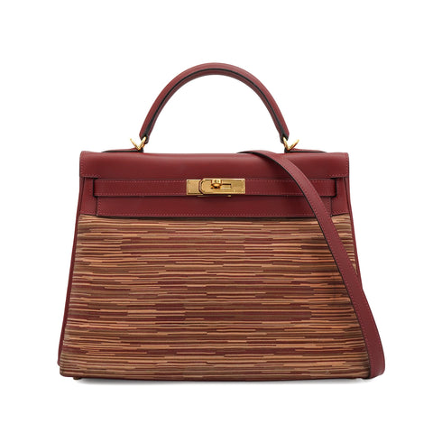 HERMES KELLY 32 RETOURNE ROUGE H CHAMONIX VIBRATO HAND BAG 2001 SQUARE E GOLD HARDWARE 90351065