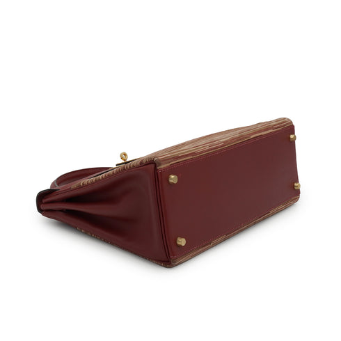 HERMES KELLY 32 RETOURNE ROUGE H CHAMONIX VIBRATO HAND BAG 2001 SQUARE E GOLD HARDWARE 90351065