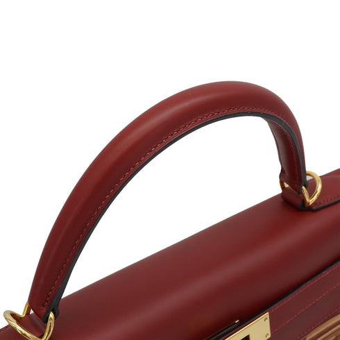 HERMES KELLY 32 RETOURNE ROUGE H CHAMONIX VIBRATO HAND BAG 2001 SQUARE E GOLD HARDWARE 90351065
