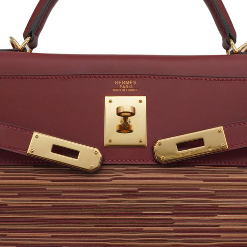 HERMES KELLY 32 RETOURNE ROUGE H CHAMONIX VIBRATO HAND BAG 2001 SQUARE E GOLD HARDWARE 90351065