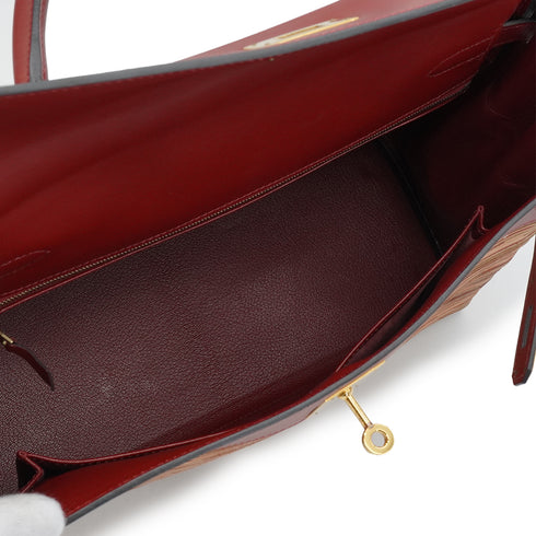 HERMES KELLY 32 RETOURNE ROUGE H CHAMONIX VIBRATO HAND BAG 2001 SQUARE E GOLD HARDWARE 90351065