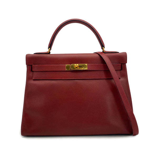 HERMES KELLY 32 RETOURNE ROUGE H COUCHEVEL HAND SHOULDER BAG 1989 CIRCLE S GOLD HARDWARE 90317908