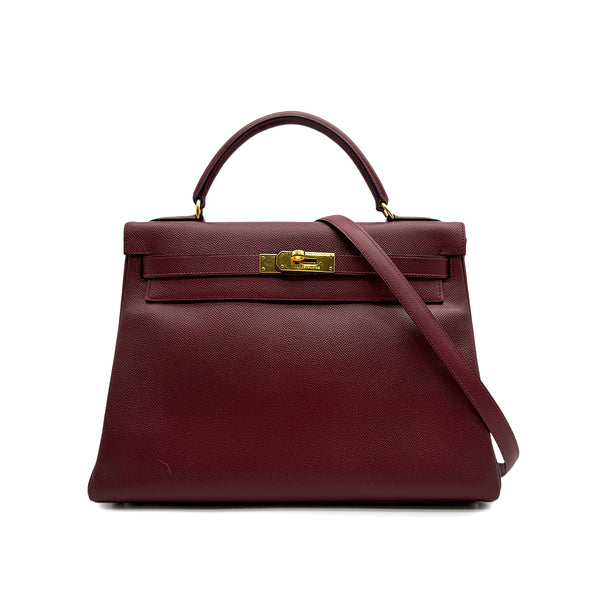 HERMES KELLY 32 RETOURNE ROUGE H COUCHEVEL HAND SHOULDER BAG 1994 CIRCLE X GOLD HARDWARE 90313414