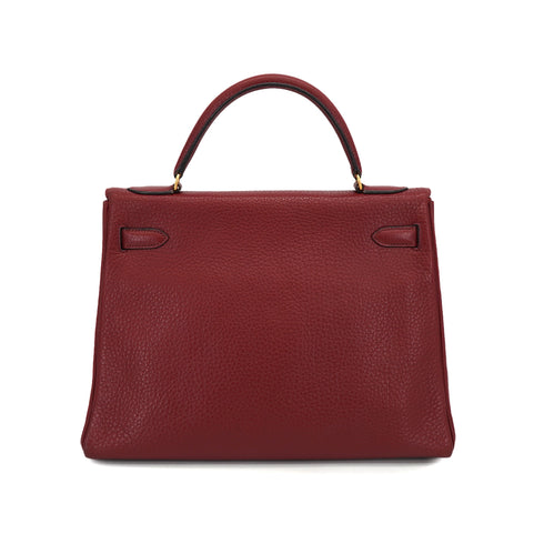 HERMES KELLY 32 RETOURNE ROUGE H TAURILLON CLEMENCE HAND SHOULDER BAG 1982 CIRCLE L GOLD HARDWARE 90331959