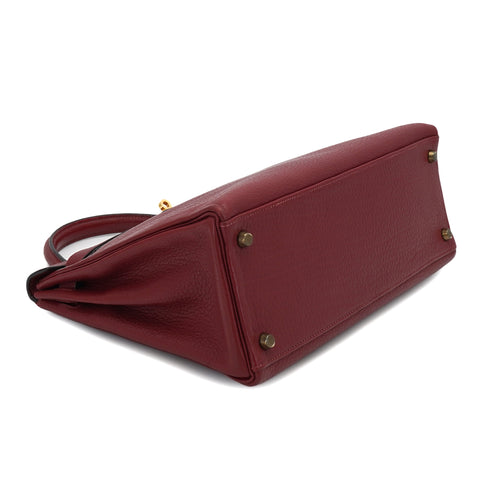 HERMES KELLY 32 RETOURNE ROUGE H TAURILLON CLEMENCE HAND SHOULDER BAG 1982 CIRCLE L GOLD HARDWARE 90331959